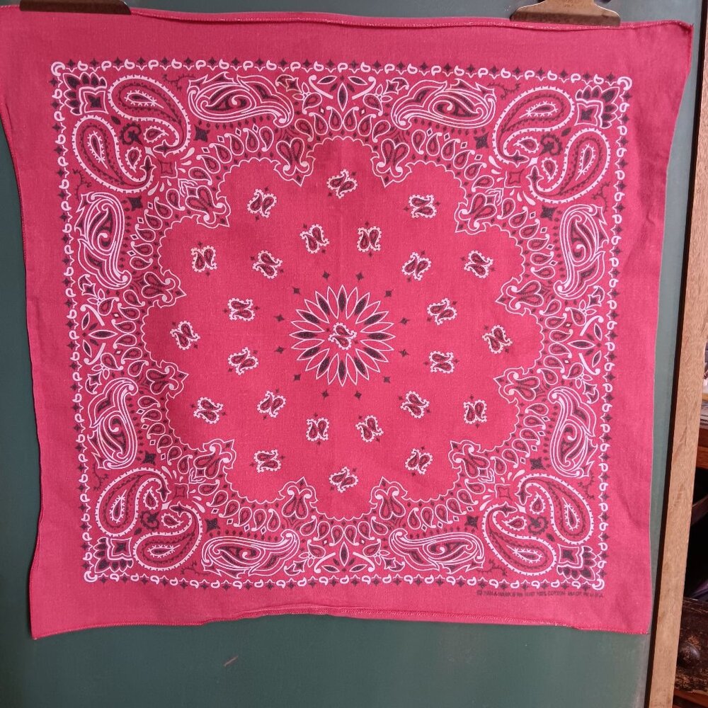 Vintage Red Paisley Bandana Handkerchief 100% Cotton Made In USA 21x19" Faded